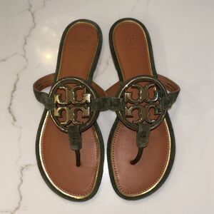 Tory Burch Metal Miller Suede Leather Sandal Leccio Green US 9 NWOB